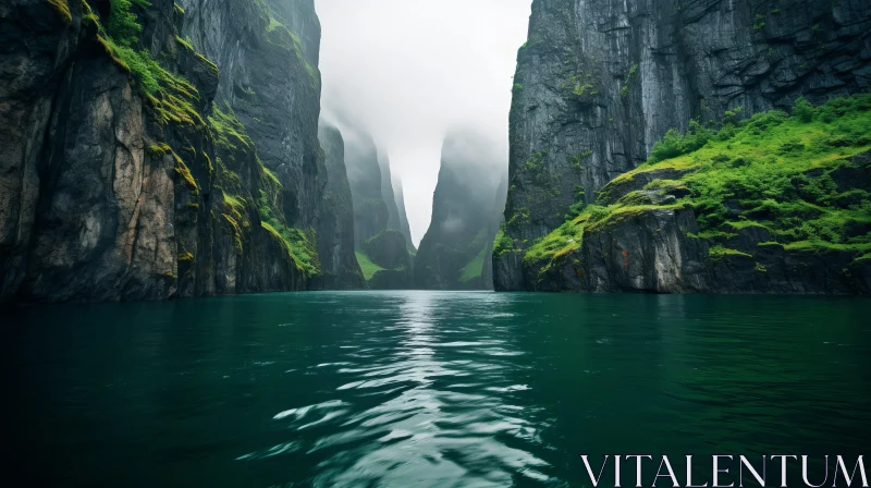 Mysterious Green Valley - A Misty River through the Canyon AI Image