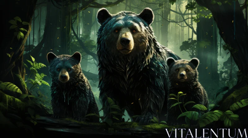 Powerful Bears and Wildlife in Mysterious Forest AI Image