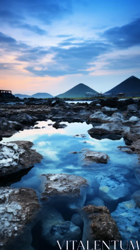 Tranquil Beauty: Rocks Surrounding Water in the Evening Light AI Image