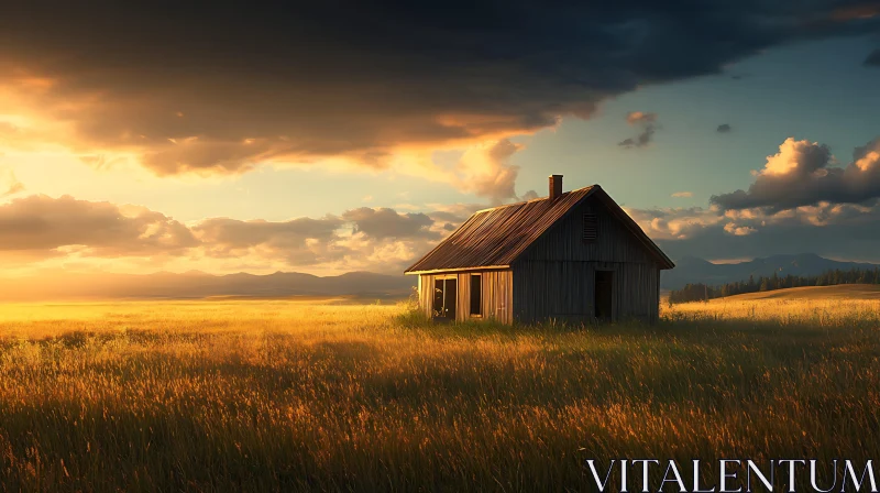 AI ART House in Field Under Cloudy Sky