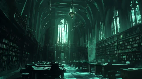 Grand Library with Gothic Architecture