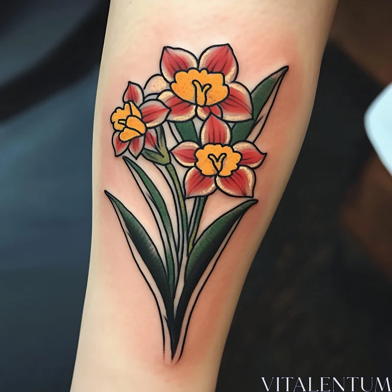 Floral Arm Tattoo of Daffodils AI Image