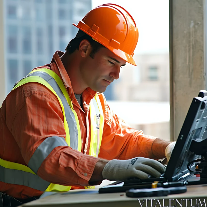 Man in Hard Hat Working on Laptop
