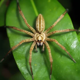 Intimate Portrait of Spider on Green Leaf