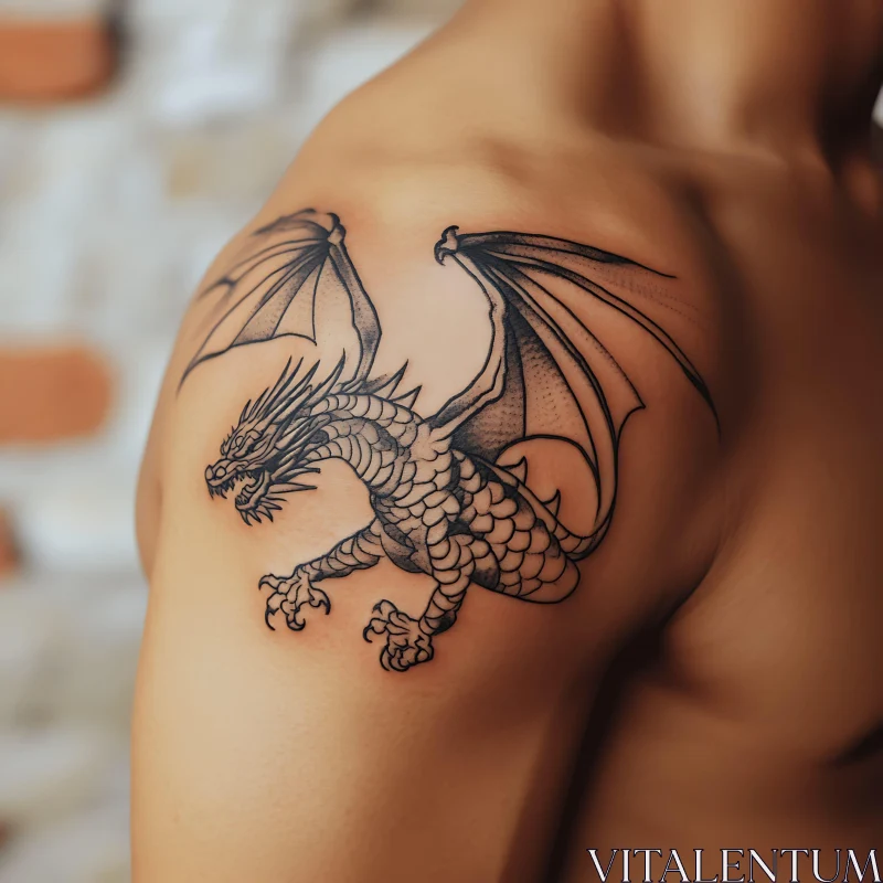 Intricate Dragon Tattoo on Shoulder AI Image