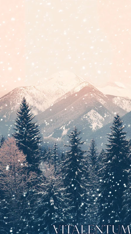 Snowy Mountain Winter Scene