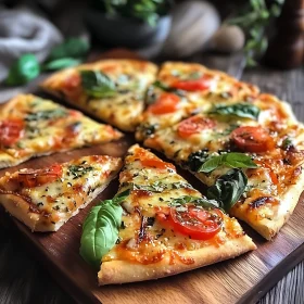 Rustic Pizza with Cheese, Basil, and Cherry Tomatoes