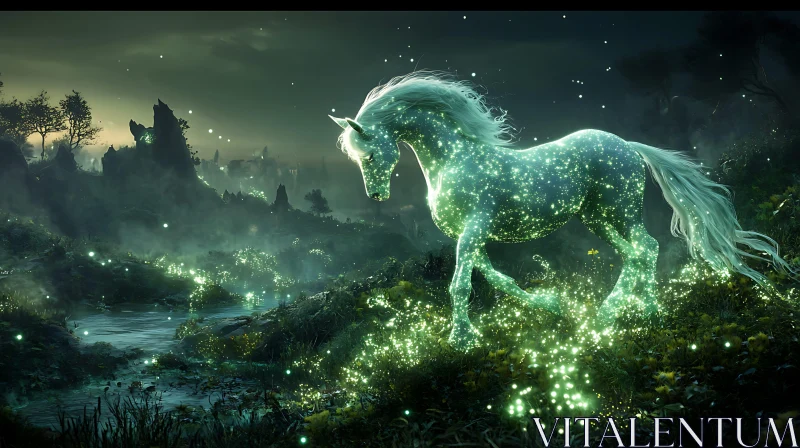 Glowing Horse in Enchanted Forest