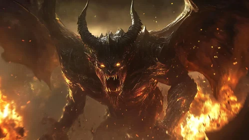 Winged Demon Amidst Flames