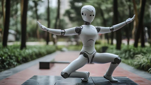 Cyborg's Serenity: Robotic Figure in Natural Setting