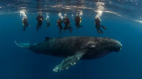 Underwater Scene with Whale and Divers