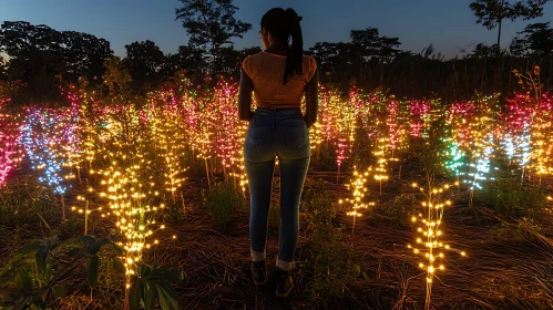 Woman in illuminated field