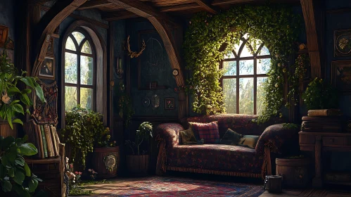 Vintage Room with Vines and Cozy Atmosphere