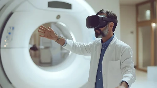 Doctor with VR Headset in Hospital