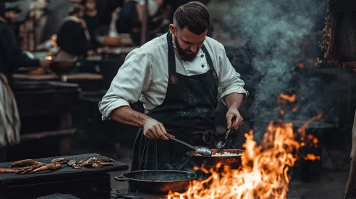 Culinary Artistry Open Flame Cooking Scene