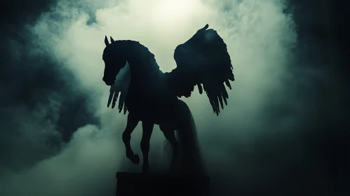 Winged Horse Silhouette in Ethereal Smoke