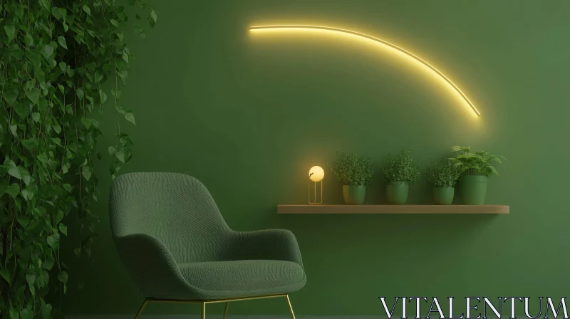 Minimalist Green Room with Armchair