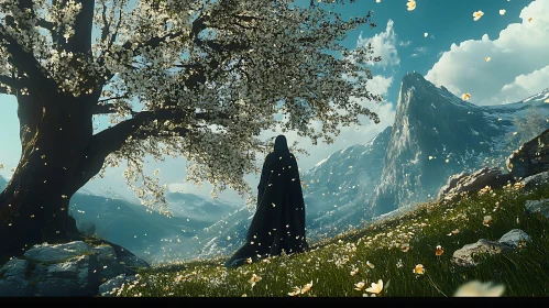 Solitude in Bloom: A Mountain Scene