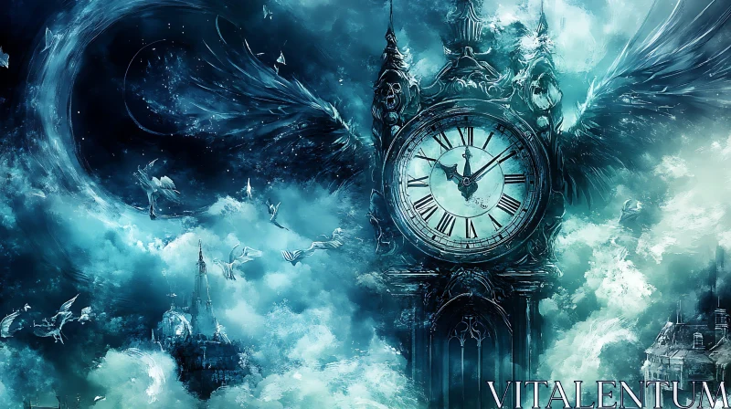 AI ART Winged Time: A Gothic Fantasy Clock Tower