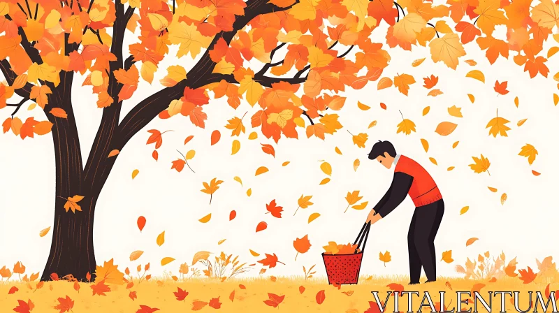Raking Leaves in Autumn