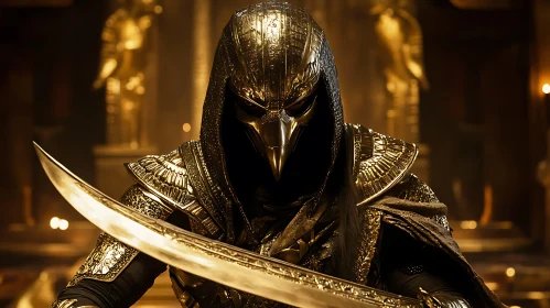 Golden Knight Warrior with Bird Mask
