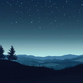 Peaceful Night Landscape with Starry Sky