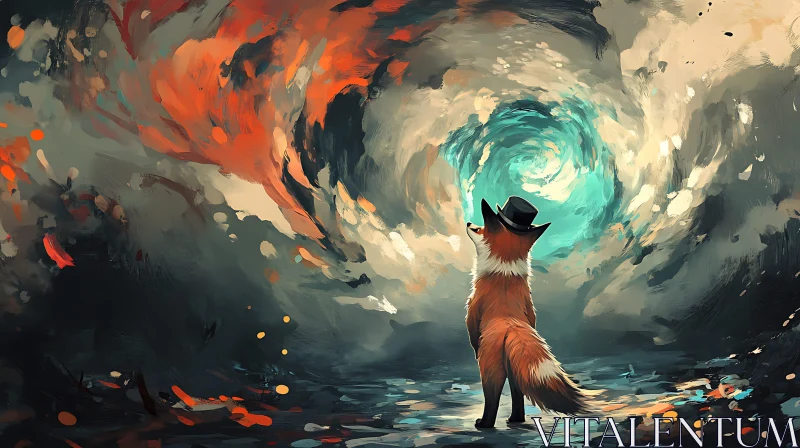 Whimsical Fox and the Abstract Sky AI Image