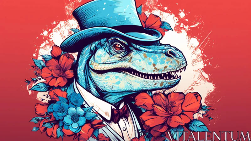 Dapper Dinosaur in Floral Attire AI Image