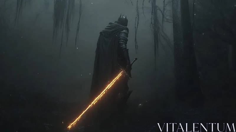 Dark Forest Warrior with Glowing Sword
