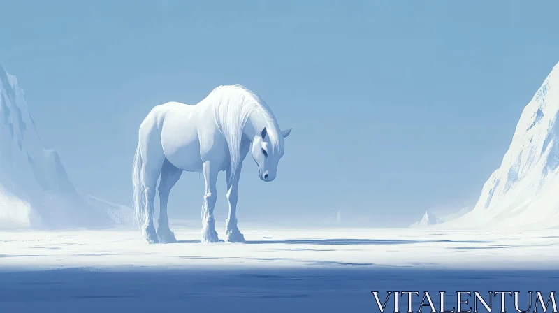 Monochromatic Horse in Winter Scenery