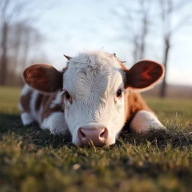 Peaceful Calf Portrait on Green Grass