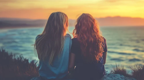 Two Friends Enjoying Sunset View