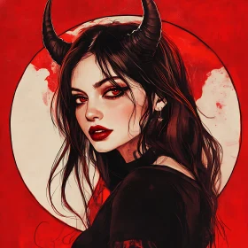 Dark Beauty: A Horned Woman's Mysterious Gaze