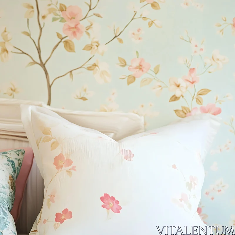 Soft Floral Pattern on Pillows AI Image