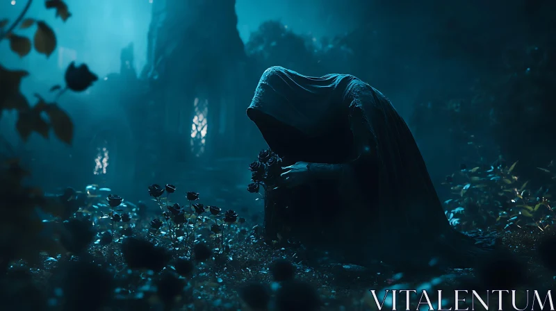 Mysterious Figure in Blue Light