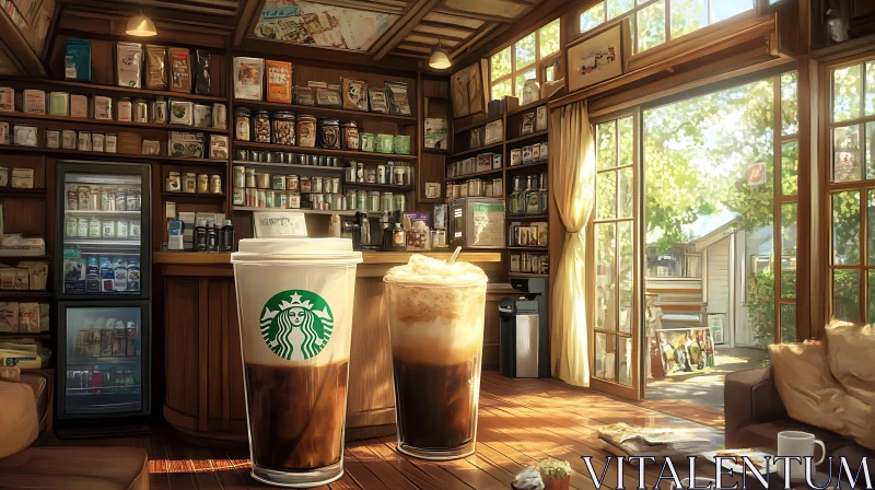 Starbucks Latte in a Warm Cafe AI Image