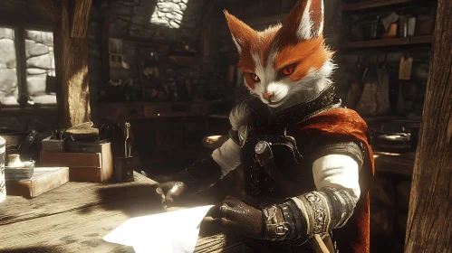Anthropomorphic Fox Character at Work