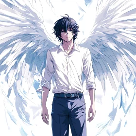 Winged Anime Character in White Shirt