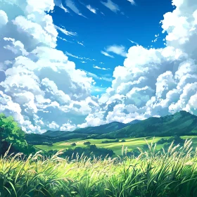 Scenic Green Hills and Blue Sky View