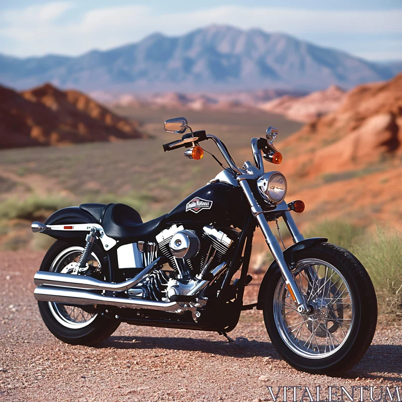 Black Motorcycle Against Desert Landscape