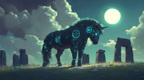 Mystical Horse with Glowing Symbols