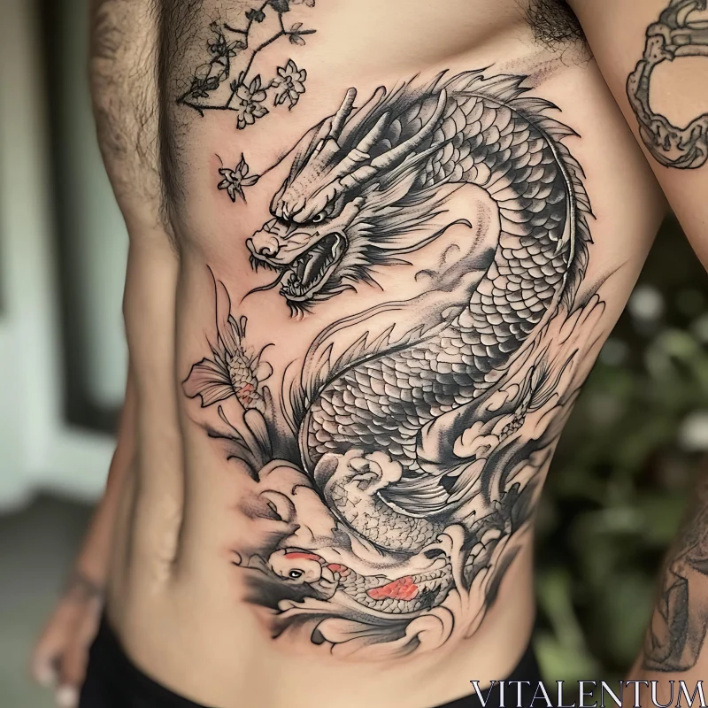 Intricate Black and Grey Dragon Tattoo