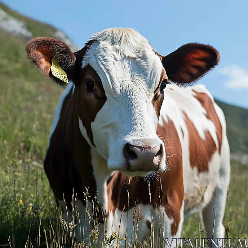 Portrait of a Cow in Grassy Field AI Image