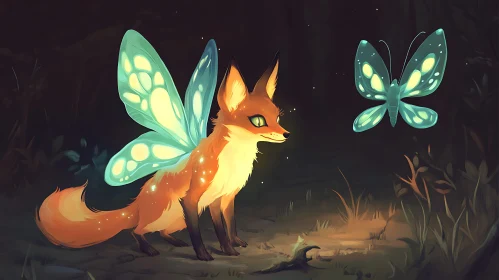 Whimsical Fox with Butterfly Wings