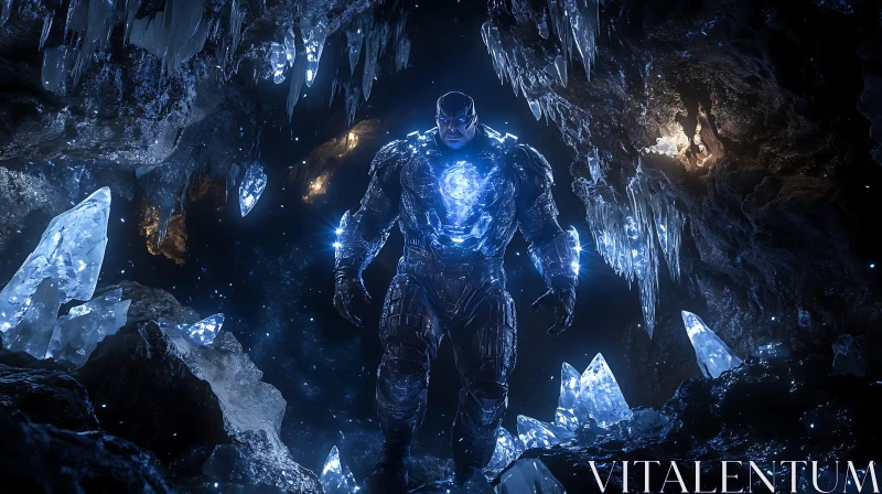 Futuristic Warrior in Ice Cave