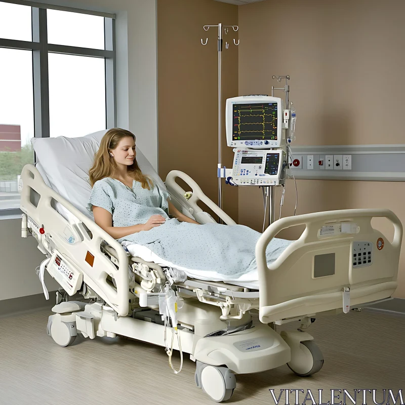 Woman Recovering in Modern Hospital Room