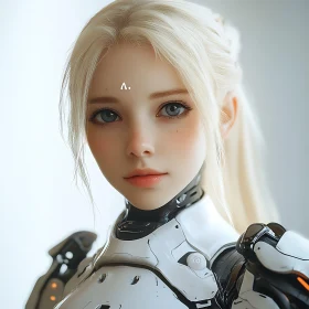 Platinum Blonde Cyborg with Striking Blue Eyes