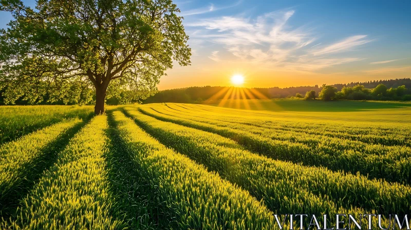 Tranquil Field Sunset Scenery
