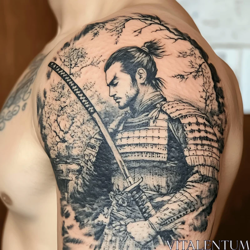 AI ART Samurai Tattoo Art on Upper Arm