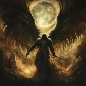 Winged Warrior Under Moonlight
